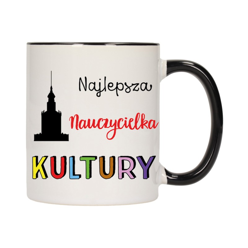 KUBEK KUBKI CZARNY ŚRODEK UCHO DLA NAJLEPSZA NAUCZYCIELKA KULTURY W293