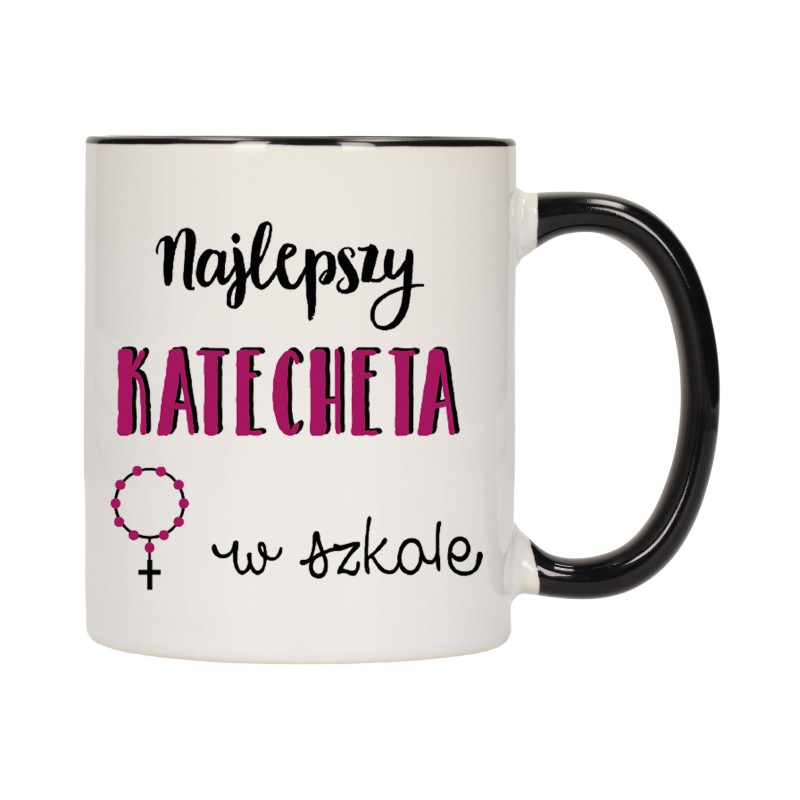 KUBEK KUBKI CZARNY ŚRODEK UCHO DLA NAJLEPSZY KATECHETA PREZENT W292