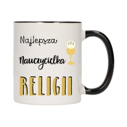 KUBEK KUBKI CZARNY ŚRODEK UCHO DLA NAJLEPSZA NAUCZYCIELKA RELIGII W291