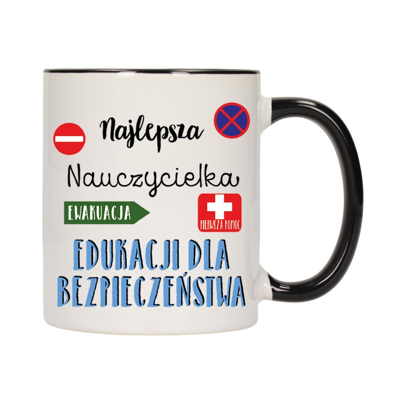 KUBEK KUBKI CZARNY ŚRODEK DLA NAJLEPSZA NAUCZYCIELKA BEZPIECZEŃSTWA W288