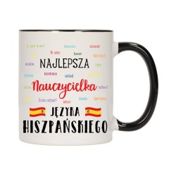 KUBEK KUBKI CZARNY ŚRODEK UCHO DLA NAJLEPSZA NAUCZYCIELKA HISZPAŃSKI W287