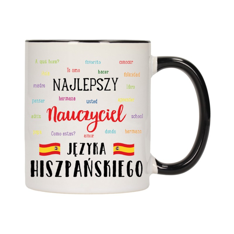 KUBEK KUBKI CZARNY ŚRODEK UCHO DLA NAJLEPSZY NAUCZYCIEL HISZPAŃSKIEGO W286