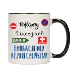 KUBEK KUBKI CZARNY ŚRODEK UCHO DLA NAJLEPSZY NAUCZYCIEL BEZPIECZEŃSTWA W284
