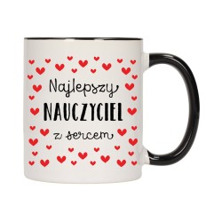 KUBEK KUBKI CZARNY ŚRODEK UCHO DLA NAJLEPSZY NAUCZYCIEL Z SERCEM W285