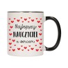 KUBEK KUBKI CZARNY ŚRODEK UCHO DLA NAJLEPSZY NAUCZYCIEL Z SERCEM W285