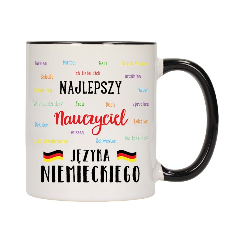 KUBEK KUBKI CZARNY ŚRODEK UCHO DLA NAJLEPSZY NAUCZYCIEL NIEMIECKIEGO W207