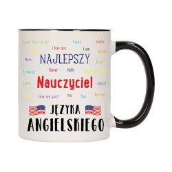KUBEK KUBKI CZARNY ŚRODEK UCHO DLA NAJLEPSZY NAUCZYCIEL ANGIELSKIEGO W206