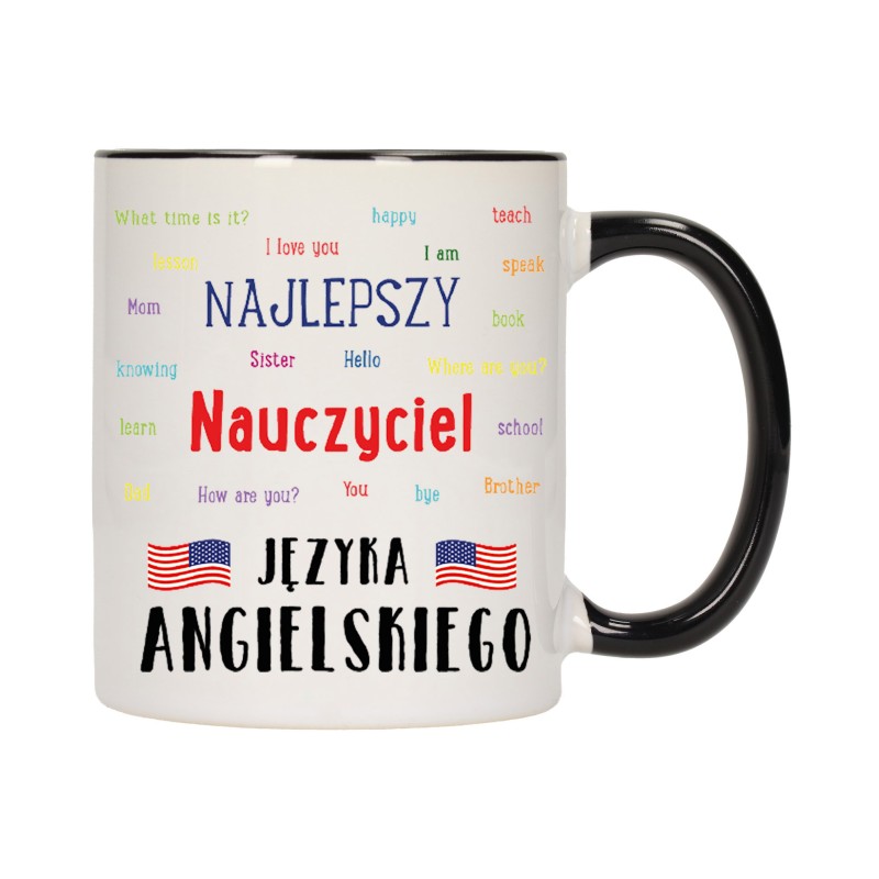 KUBEK KUBKI CZARNY ŚRODEK UCHO DLA NAJLEPSZY NAUCZYCIEL ANGIELSKIEGO W206