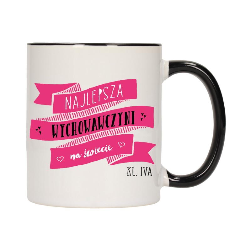 KUBEK KUBKI CZARNY ŚRODEK UCHO DLA NAJLEPSZA WYCHOWAWCZYNI SZKOŁA W205