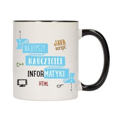 KUBEK KUBKI CZARNY ŚRODEK UCHO DLA NAJLEPSZY NAUCZYCIEL INFORMATYKI W202