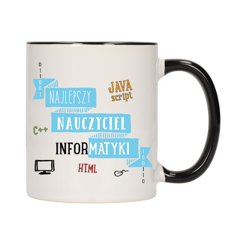KUBEK KUBKI CZARNY ŚRODEK UCHO DLA NAJLEPSZY NAUCZYCIEL INFORMATYKI W202