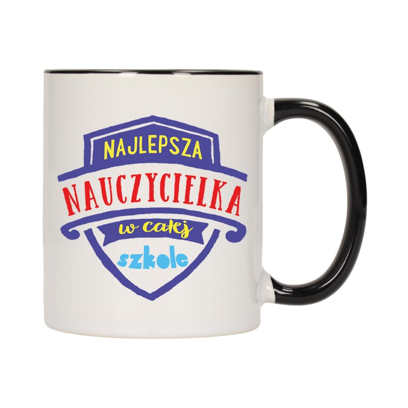 KUBEK KUBKI CZARNY ŚRODEK UCHO DLA NAJLEPSZA NAUCZYCIELKA PREZENT W200