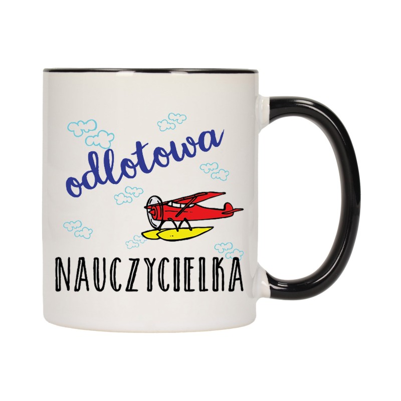 KUBEK KUBKI CZARNY ŚRODEK UCHO DLA ODLOTOWA NAUCZYCIELKA PREZENT W199