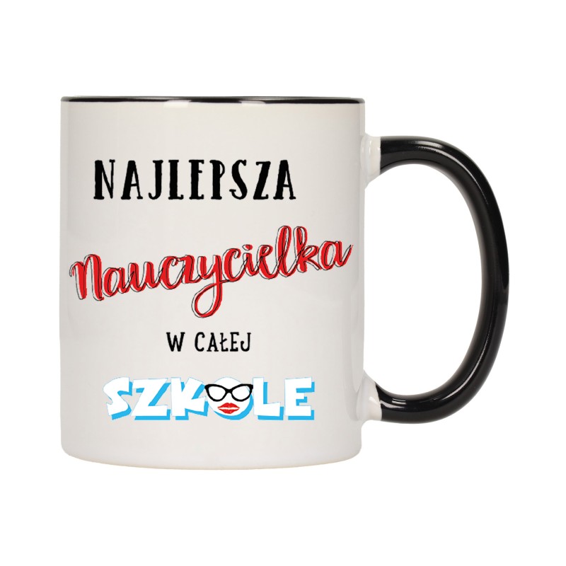 KUBEK KUBKI CZARNY ŚRODEK UCHO DLA NAJLEPSZA NAUCZYCIELKA PREZENT W198