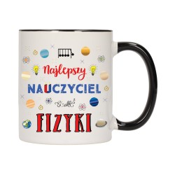 KUBEK KUBKI CZARNY ŚRODEK UCHO DLA NAJLEPSZY NAUCZYCIEL FIZYKI PREZENT W194