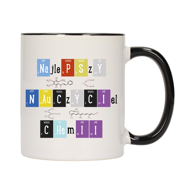 KUBEK KUBKI CZARNY ŚRODEK UCHO DLA NAJLEPSZY NAUCZYCIEL CHEMII PREZENT W193