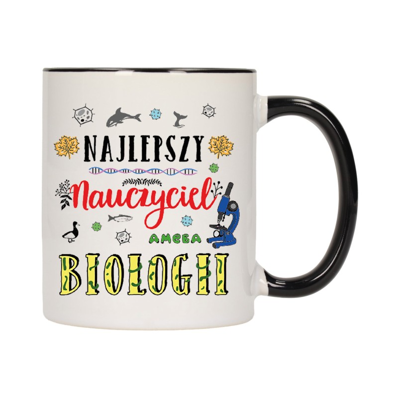 KUBEK KUBKI CZARNY ŚRODEK UCHO DLA NAJLEPSZY NAUCZYCIEL BIOLOGII W192