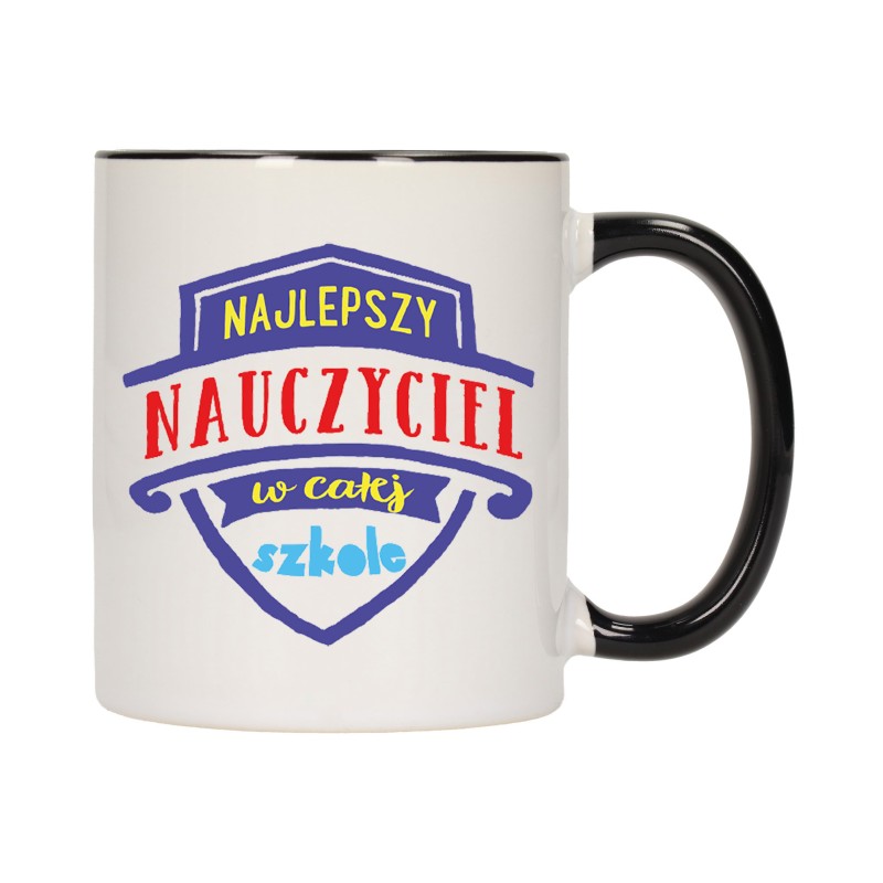 KUBEK KUBKI CZARNY ŚRODEK UCHO DLA NAJLEPSZY NAUCZYCIEL W SZKOLE W191