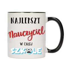 KUBEK KUBKI CZARNY ŚRODEK UCHO DLA NAJLEPSZY NAUCZYCIEL SZKOŁA PREZENT W189