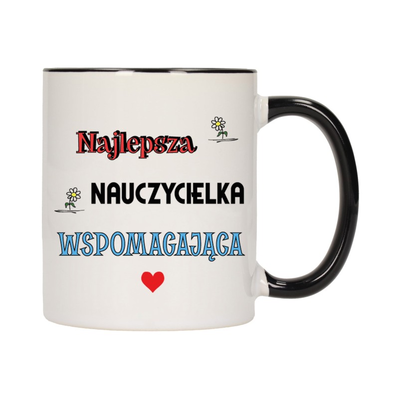 KUBEK KUBKI CZARNY ŚRODEK UCHO DLA NAJLEPSZA NAUCZYCIELKA WSPOMAGAJĄCA W628