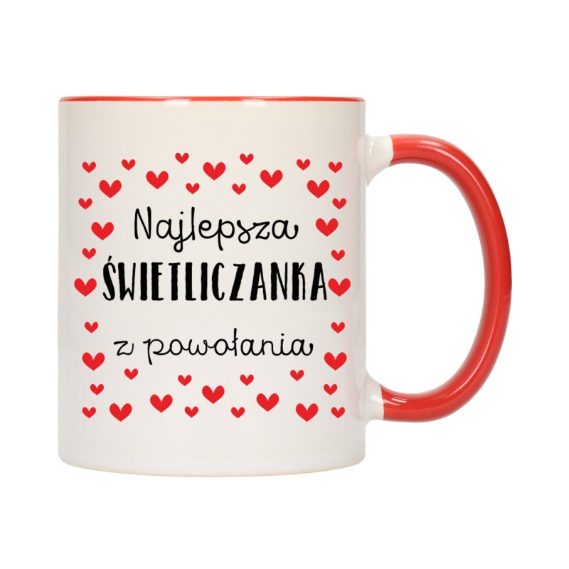 KUBEK KUBKI CZERWONY ŚRODEK UCHO DLA NAJLEPSZA ŚWIETLICZANKA PREZENT W581
