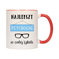 KUBEK KUBKI CZERWONY ŚRODEK UCHO DLA NAJLEPSZY PSYCHOLOG PREZENT W580