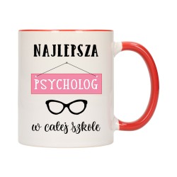 KUBEK KUBKI CZERWONY ŚRODEK UCHO DLA NAJLEPSZA PSYCHOLOG PREZENT W579