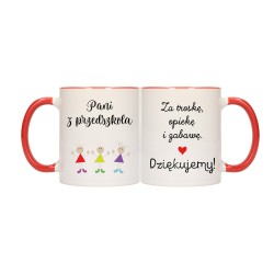 KUBEK KUBKI CZERWONY ŚRODEK UCHO DLA PANI Z PRZEDSZKOLA PREZENT W578