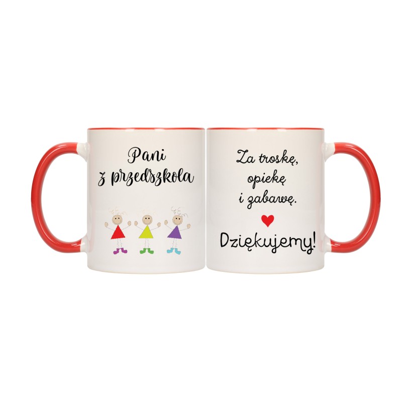 KUBEK KUBKI CZERWONY ŚRODEK UCHO DLA PANI Z PRZEDSZKOLA PREZENT W578