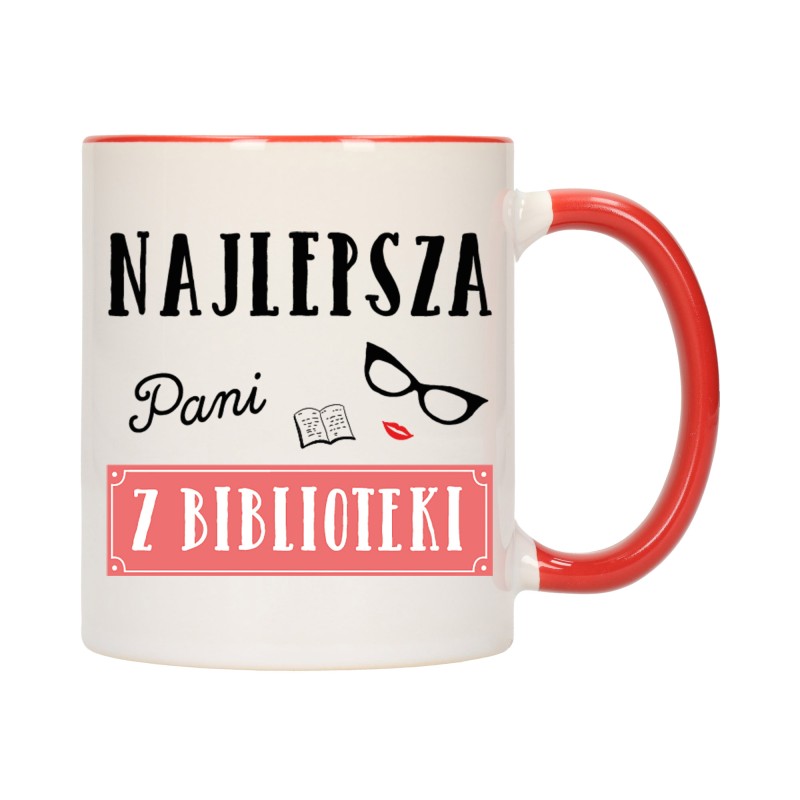 KUBEK KUBKI CZERWONY ŚRODEK DLA NAJLEPSZA PANI Z BIBLIOTEKI PREZENT W576
