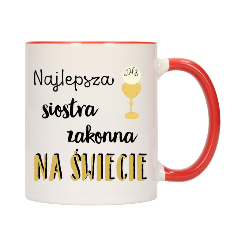 KUBEK KUBKI CZERWONY ŚRODEK UCHO DLA NAJLEPSZA SIOSTRA ZAKONNA PREZENT W573