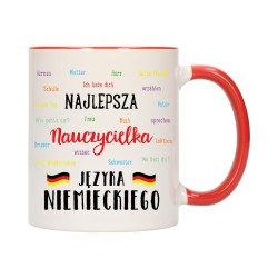 KUBEK KUBKI CZERWONY ŚRODEK UCHO DLA NAUCZYCIELKA NIEMIECKIEGO PREZENT W566