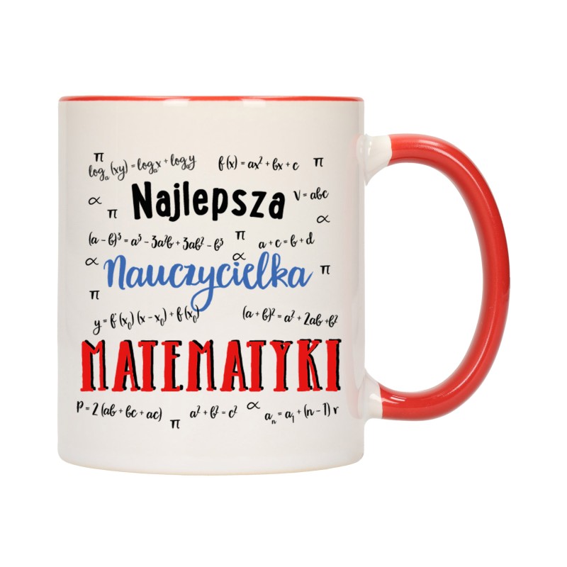 KUBEK KUBKI CZERWONY ŚRODEK UCHO DLA NAJLEPSZA NAUCZYCIELKA MATEMATYKI W564