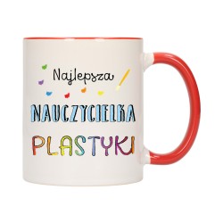 KUBEK KUBKI CZERWONY ŚRODEK UCHO DLA NAJLEPSZA NAUCZYCIELKA PLASTYKI W563