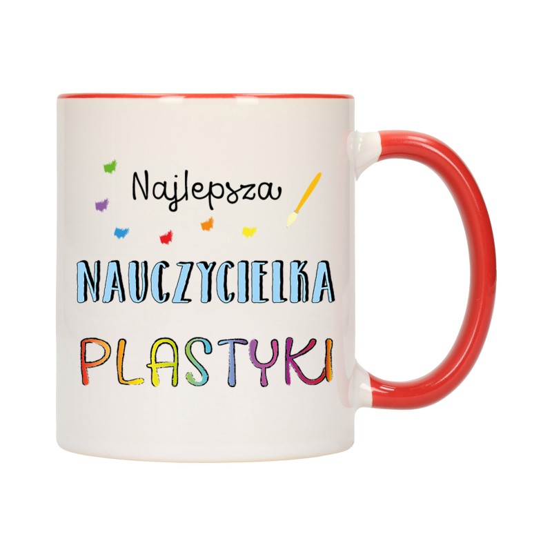 KUBEK KUBKI CZERWONY ŚRODEK UCHO DLA NAJLEPSZA NAUCZYCIELKA PLASTYKI W563