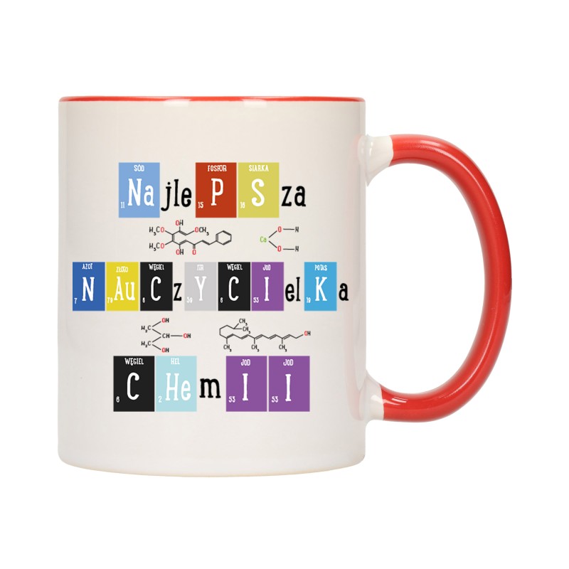 KUBEK KUBKI CZERWONY ŚRODEK UCHO DLA NAJLEPSZA NAUCZYCIELKA CHEMII W561