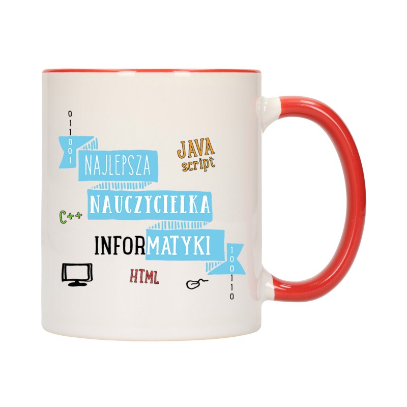 KUBEK CZERWONY ŚRODEK UCHO DLA NAJLEPSZA NAUCZYCIELKA INFORMATYKI W559