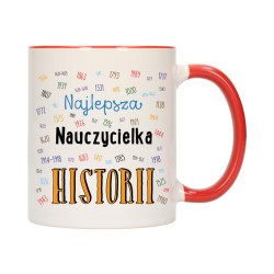 KUBEK KUBKI CZERWONY ŚRODEK UCHO DLA NAJLEPSZA NAUCZYCIELKA HISTORII W558