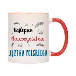 KUBEK KUBKI CZERWONY ŚRODEK UCHO DLA NAUCZYCIELKA JĘZYKA POLSKIEGO W557
