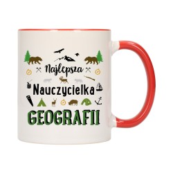 KUBEK KUBKI CZERWONY ŚRODEK UCHO DLA NAJLEPSZA NAUCZYCIELKA GEOGRAFII W556