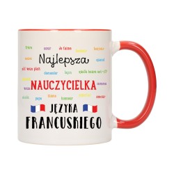 KUBEK CZERWONY ŚRODEK UCHO DLA NAJLEPSZA NAUCZYCIELKA FRANCUSKIEGO W567