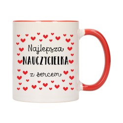 KUBEK KUBKI CZERWONY ŚRODEK UCHO DLA NAJLEPSZA NAUCZYCIELKA Z SERCEM W554