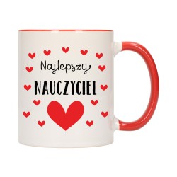 KUBEK KUBKI CZERWONY ŚRODEK UCHO DLA NAJLEPSZY NAUCZYCIEL Z SERCEM W553