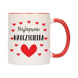 KUBEK KUBKI CZERWONY ŚRODEK UCHO DLA NAJLEPSZA NAUCZYCIELKA Z SERCEM W552