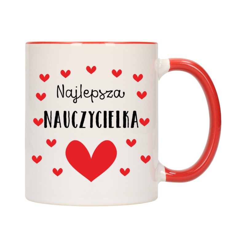 KUBEK KUBKI CZERWONY ŚRODEK UCHO DLA NAJLEPSZA NAUCZYCIELKA Z SERCEM W552