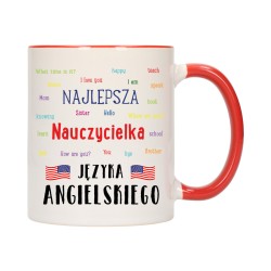 KUBEK CZERWONY ŚRODEK UCHO DLA NAJLEPSZA NAUCZYCIELKA ANGIELSKIEGO W560