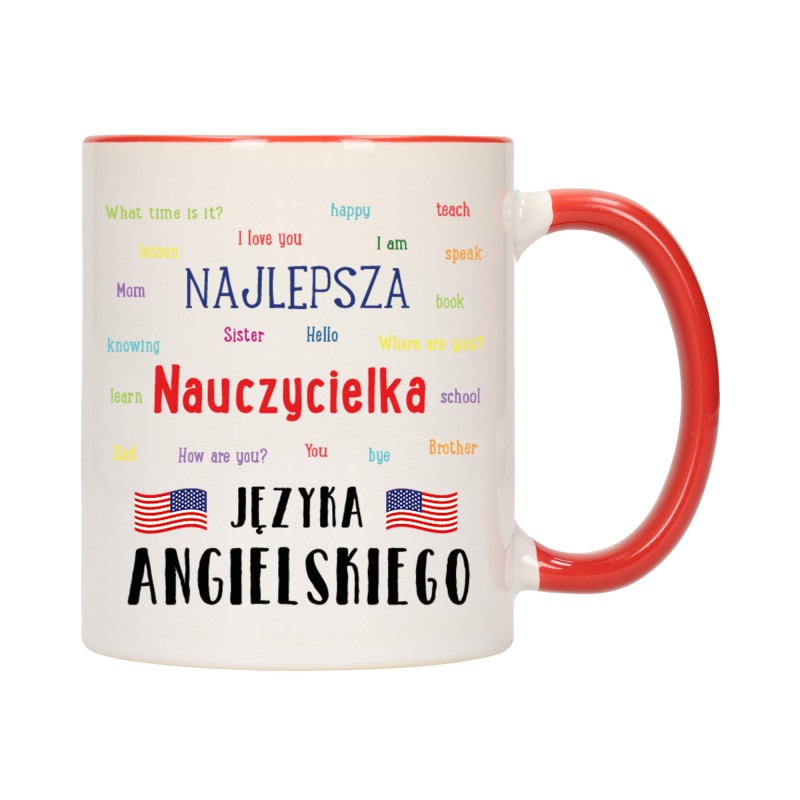 KUBEK CZERWONY ŚRODEK UCHO DLA NAJLEPSZA NAUCZYCIELKA ANGIELSKIEGO W560