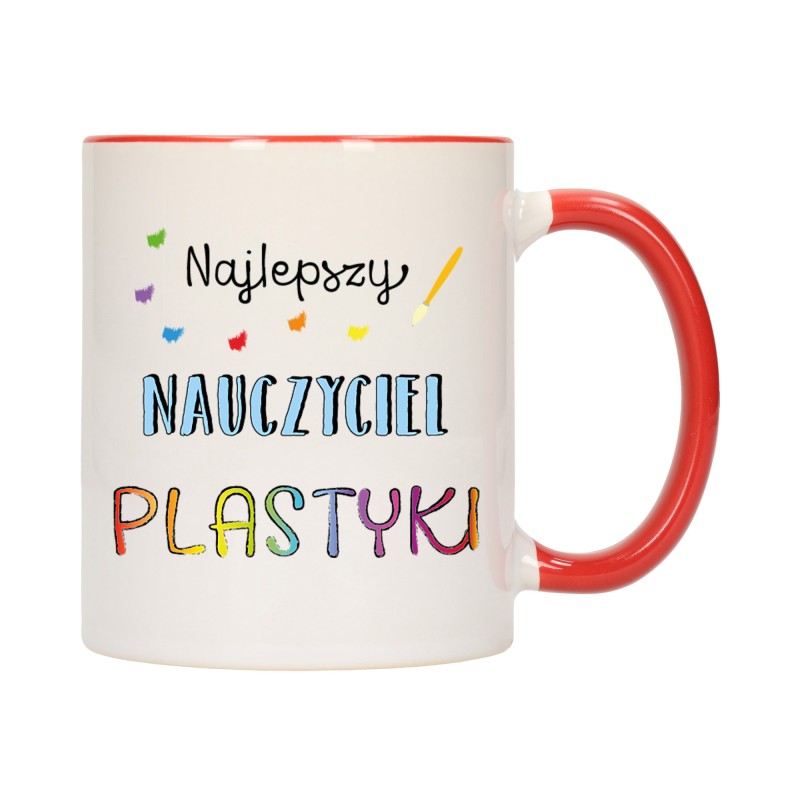 KUBEK KUBKI CZERWONY ŚRODEK UCHO DLA NAJLEPSZY NAUCZYCIEL PLASTYKI W465