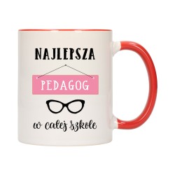 KUBEK KUBKI CZERWONY ŚRODEK UCHO DLA NAJLEPSZA PEDAGOG PREZENT W464