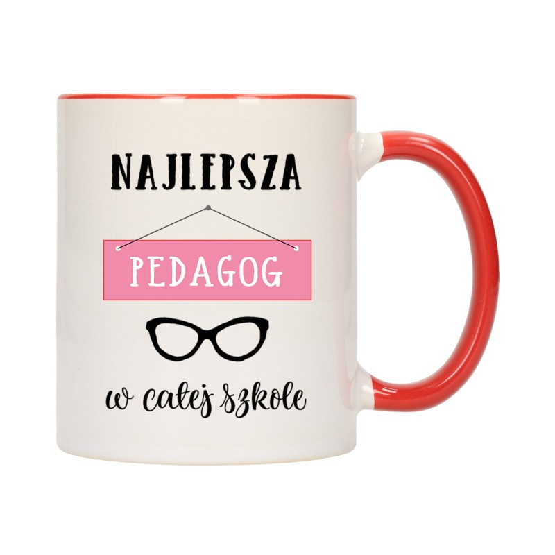 KUBEK KUBKI CZERWONY ŚRODEK UCHO DLA NAJLEPSZA PEDAGOG PREZENT W464